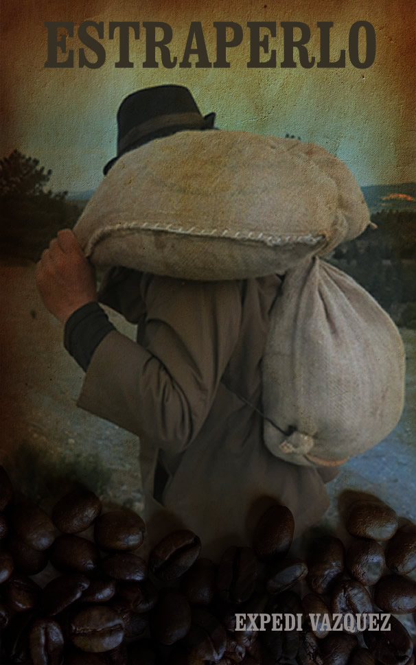 Contrabandista con su carga por la sierra, al fondo luces de Aroche